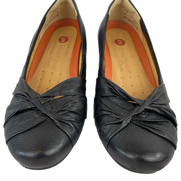 NWOT Black Size 8 Clarks Unstructured Leather Comfort Wedge Heel - Picture 6 of 13